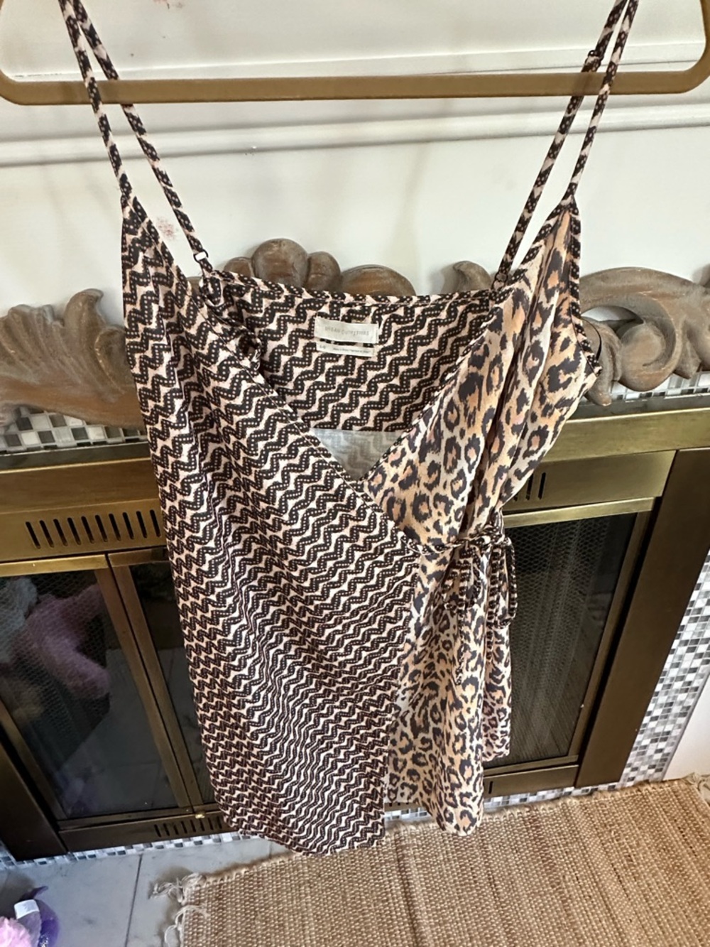 Urban Outfitters Brown & Cream Leopard-Zigzag Spaghetti Strap Mini Dress